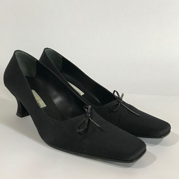 Vintage Bergdorf Goodman Satin Square Toe Pumps - Picture 1 of 6